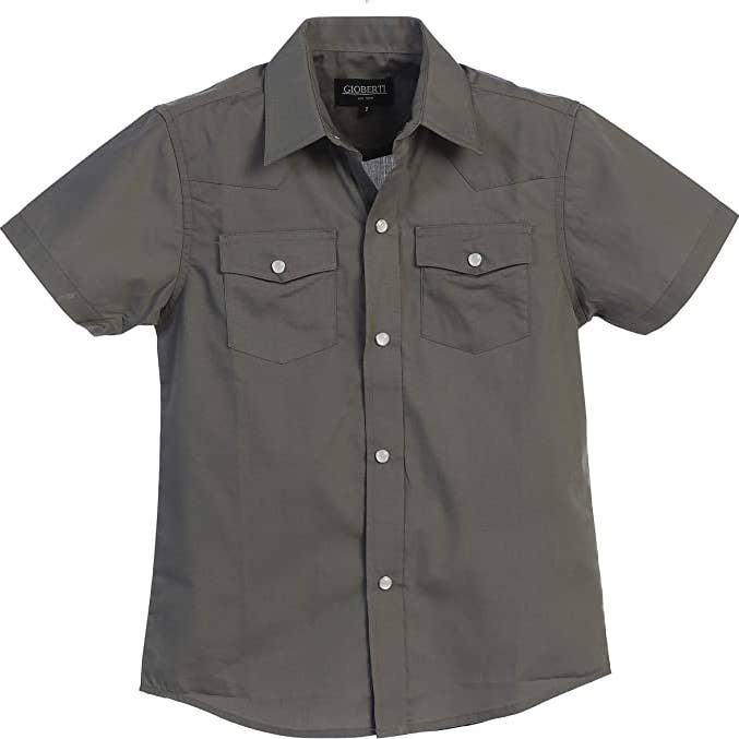 b-one inc - Wholesale Button Down Shirt - Men's - Men's Casual Western Solid Short Sleeve Shirt with Pearl Snaps GB-SS95W1