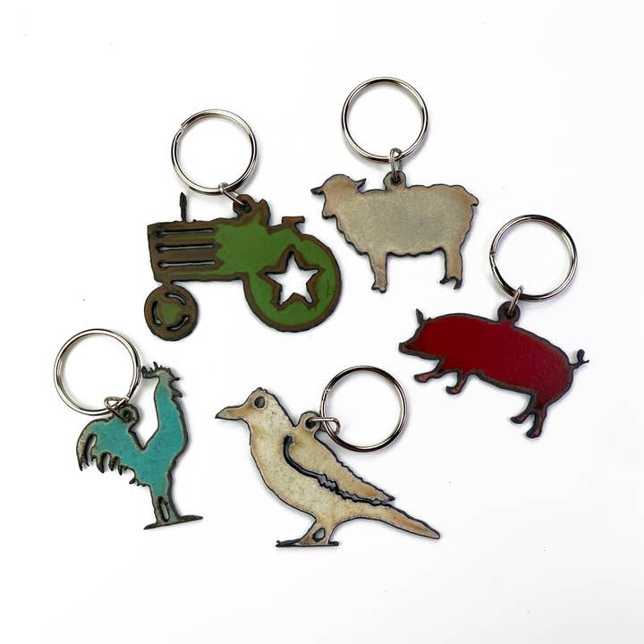 Farm Keychain Farmhouse cow bird rooster tractor truck sheep for wholesale by Iron Jewel