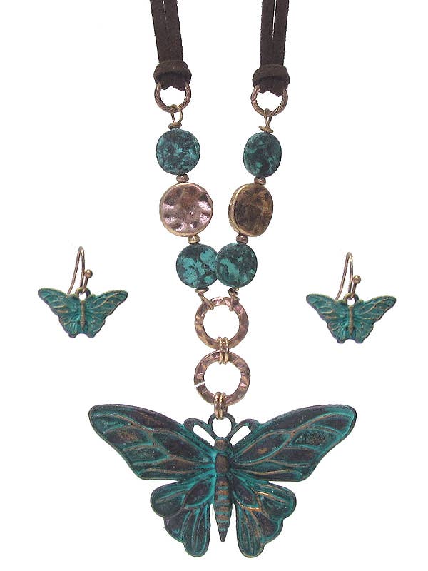 ( H030 ) VINTAGE SCHMETTERLINGSANHÄNGER-HALSKETTENSET für den Großhandel von Jewelry Max