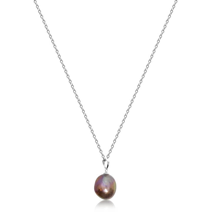 purple baroque pearl pendant sterling silver long necklace for wholesale by Lustrous Jewellery