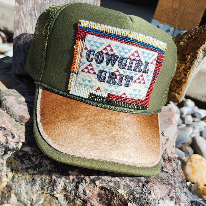 Funk Town Tees - Wholesale Trucker Hat - Women's - Cowgirl Grit Trucker Hat - Upcycled Native Print Afghan
