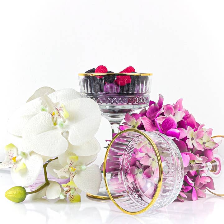 Alegria Glass – Großhandel Cocktail-/Schnapsglas – Eva Vintage Champagner-Coupé mit Goldrand4