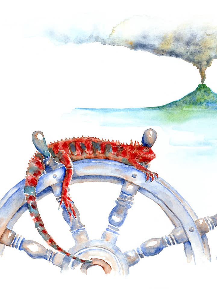 "Volcano, Legend of the Red Iguana" (tropical art print) for wholesale by davidkjonesart