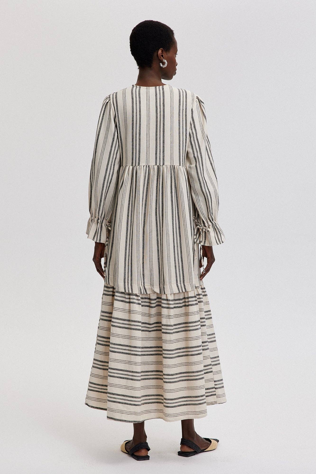 Beige STRIPED COTTON MAXI SHIRT DRESS WITH RUFFLED CUFFS for wholesale on Faire3