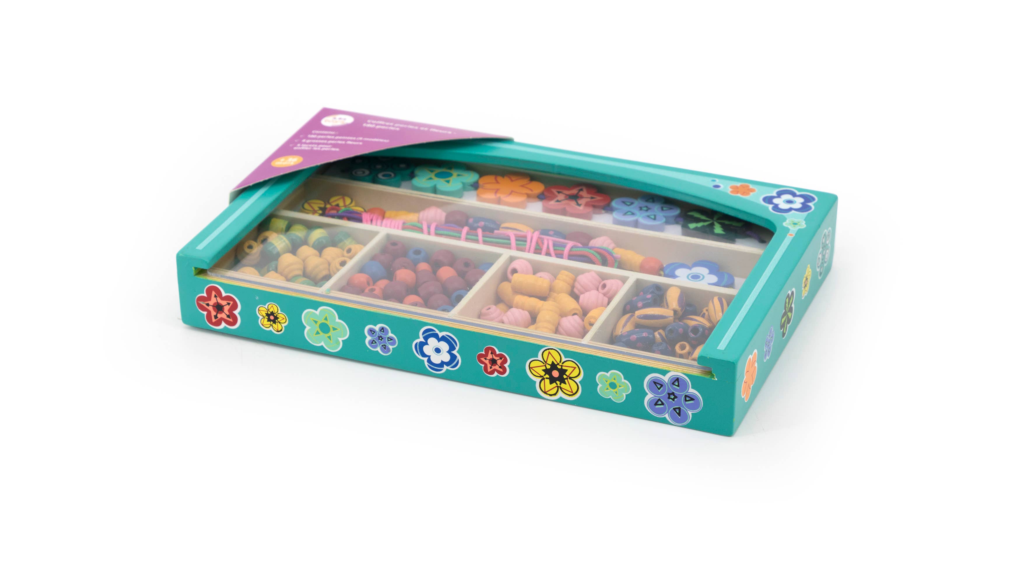 BASS&BASS - Vente Jouet en bois – enfant - Coffret perles et fleurs - 180 perles1