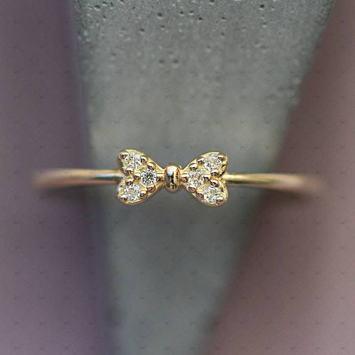 S925 Silver 14k Gold Plated Bow Zirconia Ring for wholesale by Gioiellin - S925 Silver Jewelry