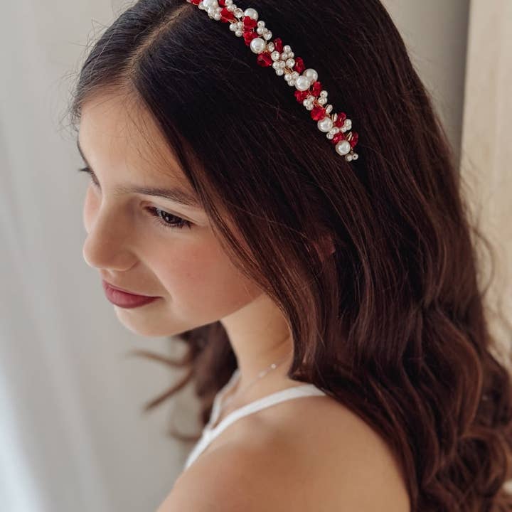 A Little Lacey - Wholesale Fashion Headband - Kids - Evelyn Girls Christmas Pearl Headband1