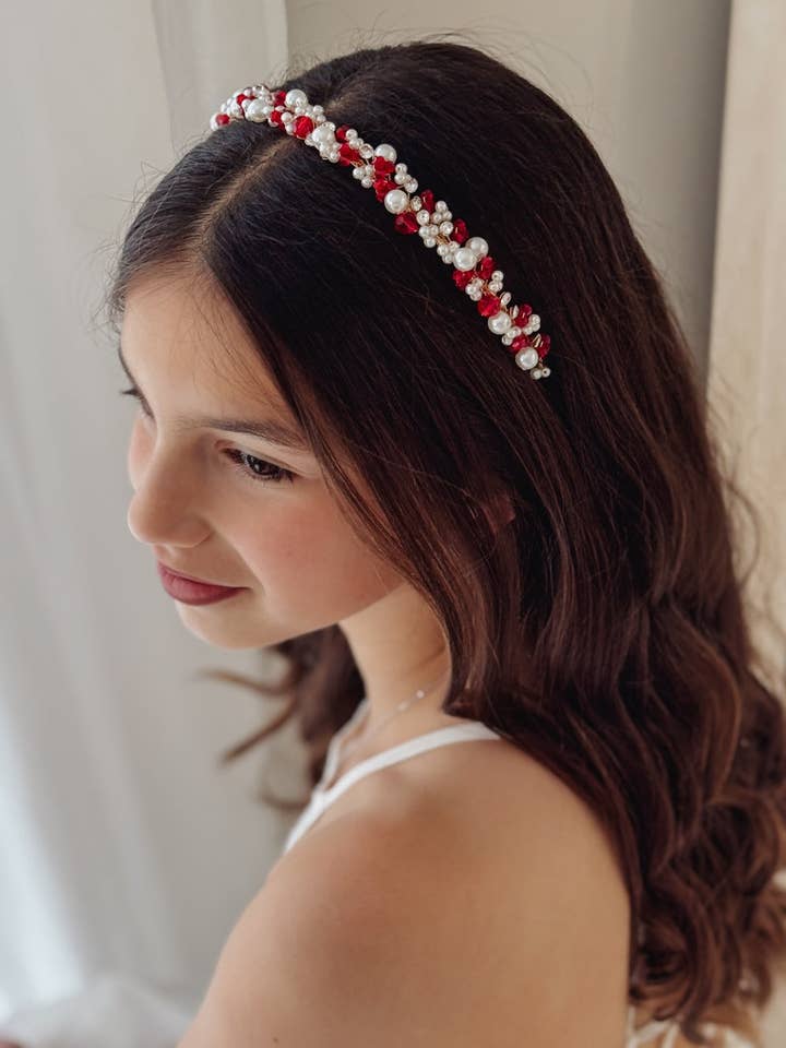 Evelyn Girls Christmas Pearl Headband for wholesale by A Little Lacey