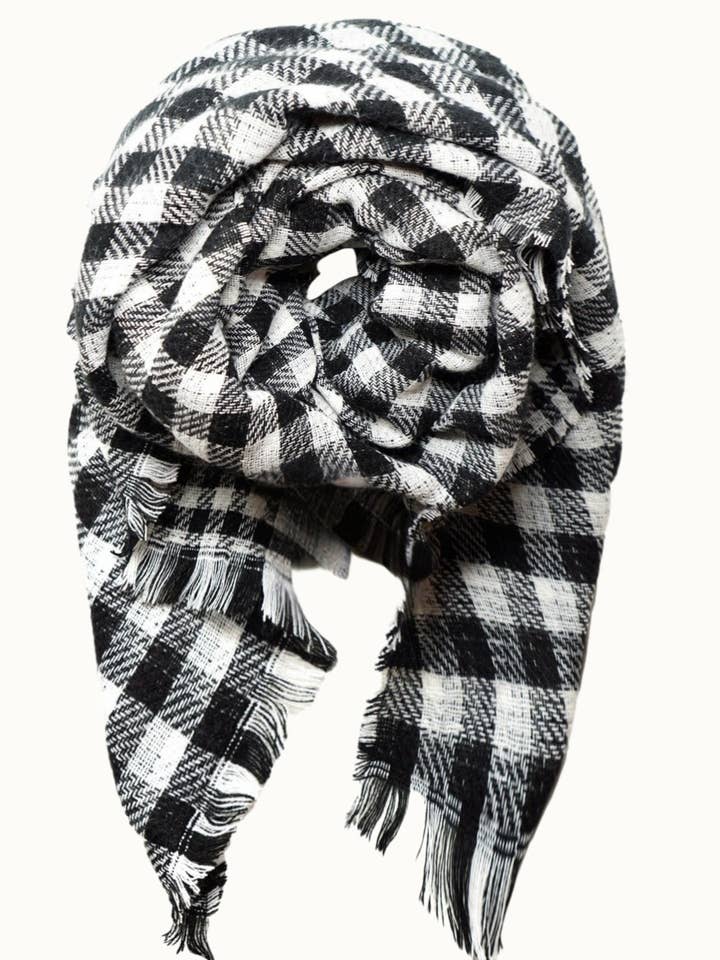 Plaid Overisized Blanket Scarf, 78" x 35", White for wholesale by Olive & Pique