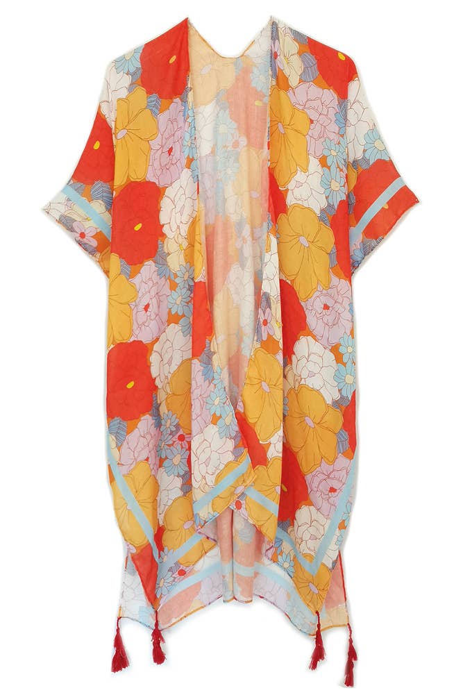 Hana - Wholesale Swim Cover Up - Women's - Floral Print Tassel Summer Kimono Cover Up8