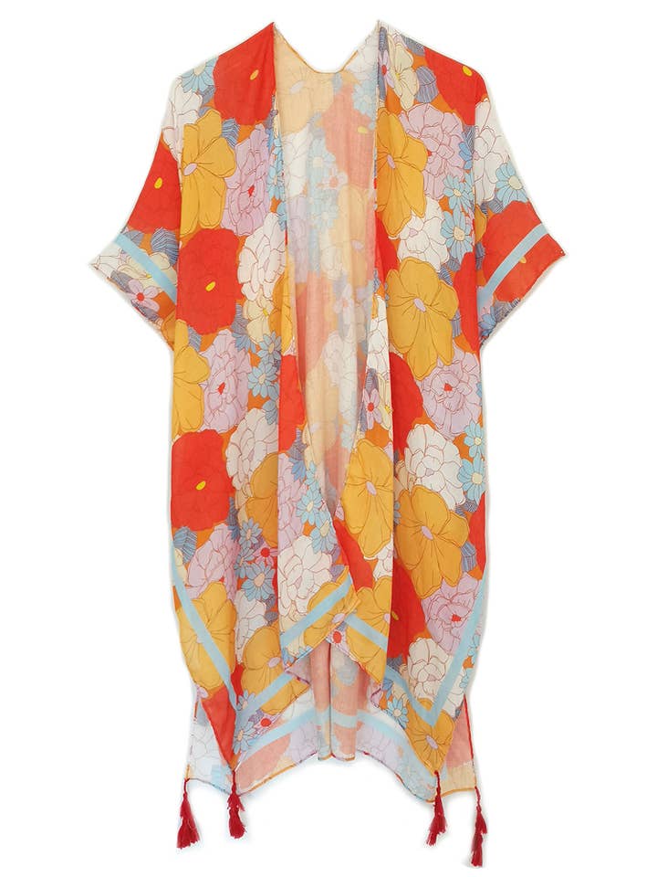 Hana - Vente Cache-maillot – femme - Couvre-kimono d'été à pompons à imprimé floral8