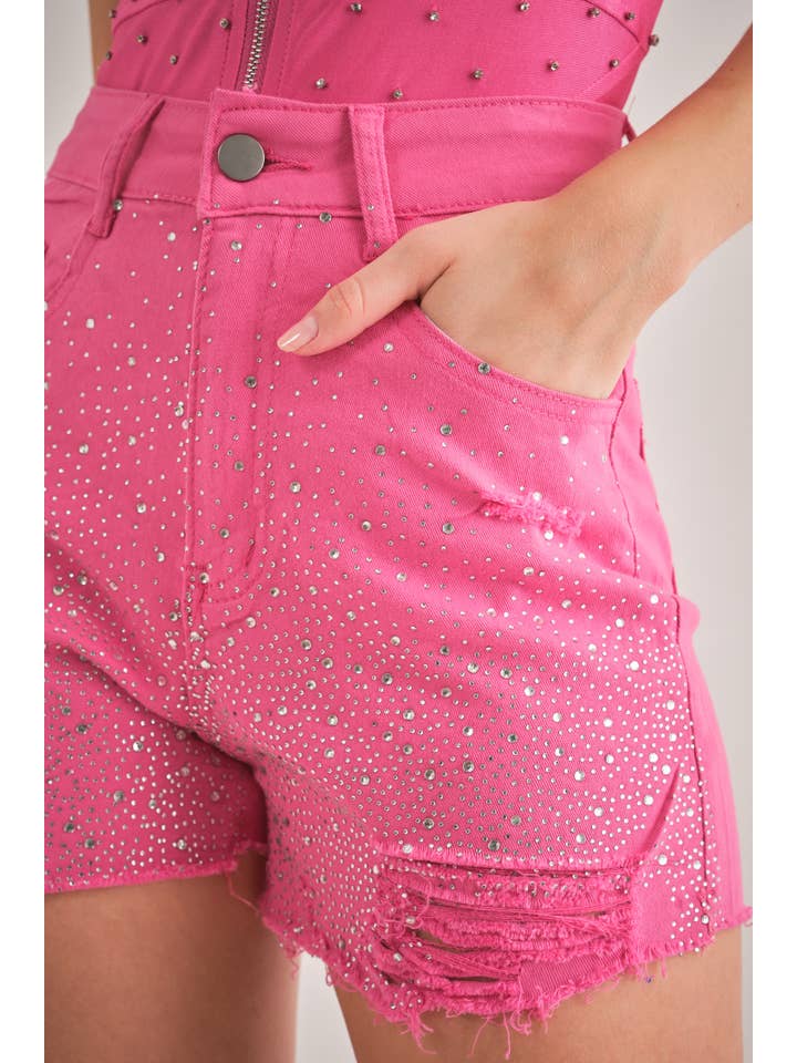 KIWI - Wholesale Shorts - Women's - IP2742 Rhinestone Embellished Stretch Denim Shorts