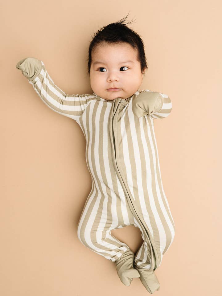 Little One Shop - Wholesale Sleepsuit - Baby - Olive Stripe Bamboo Sleeper9