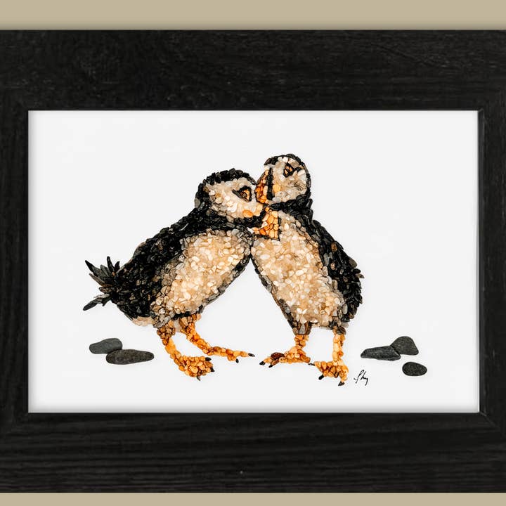 Salt & Pepper the Puffins | 5x7 Framed Print for wholesale by Coastal art co.