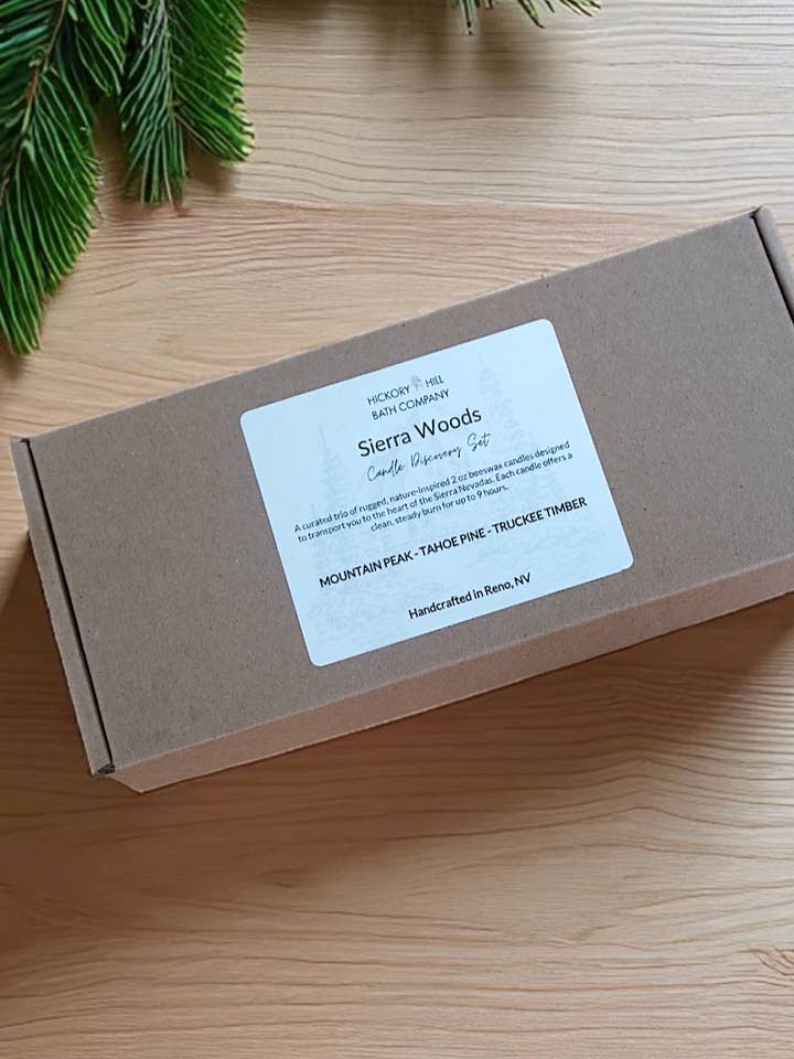 Sierra Woods Beeswax Candle Discovery Set for wholesale by Hickory Hill Bath Company