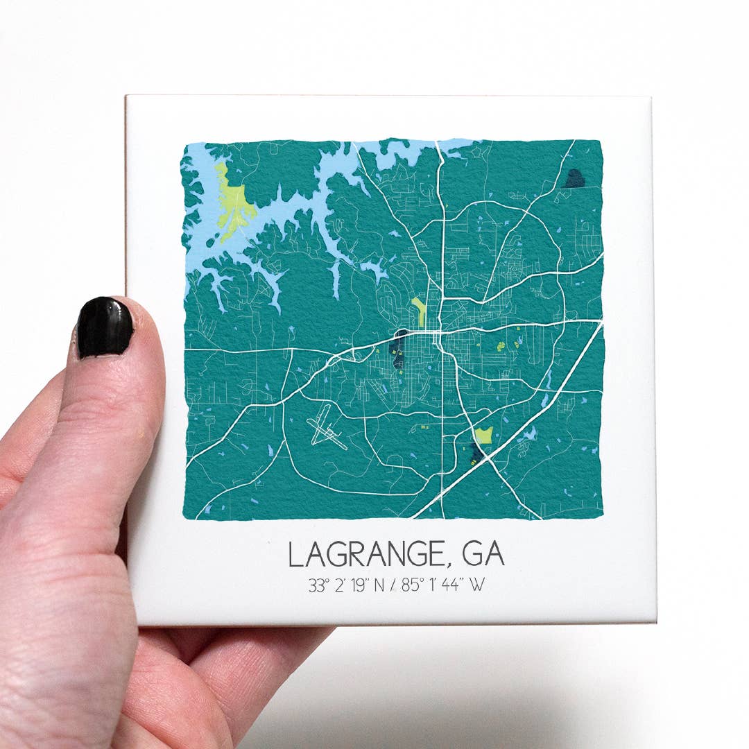 Sparks House Co. - Wholesale Coasters - Lagrange Georgia coasters, watercolor city map coaster set1