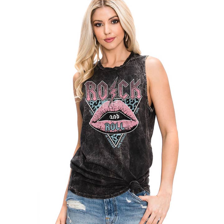 HRTandLUV - Wholesale Tank Top - Women's - ROCK AND ROLL LIP GRAPHIC TANK TOP
