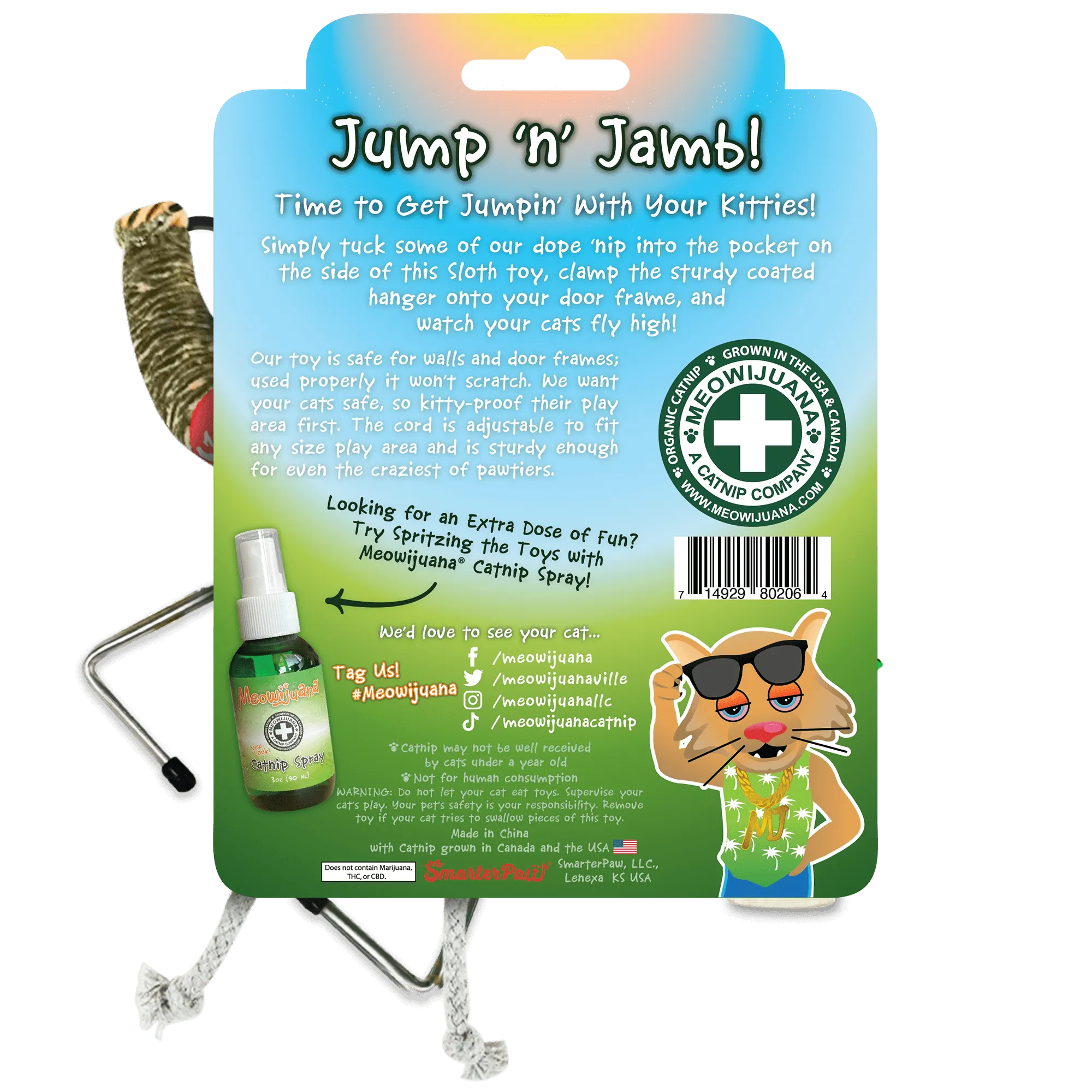 SmarterPaw | Meowijuana & Doggijuana - Wholesale Pet Toy - Cat - Meowijuana® Jump 'n' Jamb Get Wild Sloth Interactive Cat Toy5
