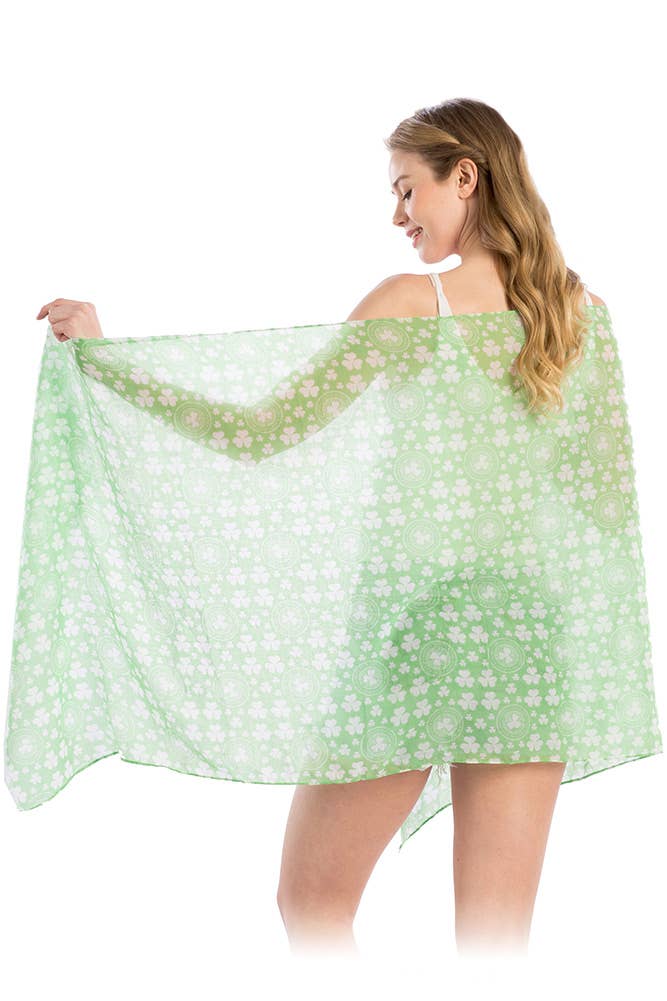 Hana - Wholesale Scarf - Women's - St Patrick Day Clover Leaf Pattern Oblong Scarf5