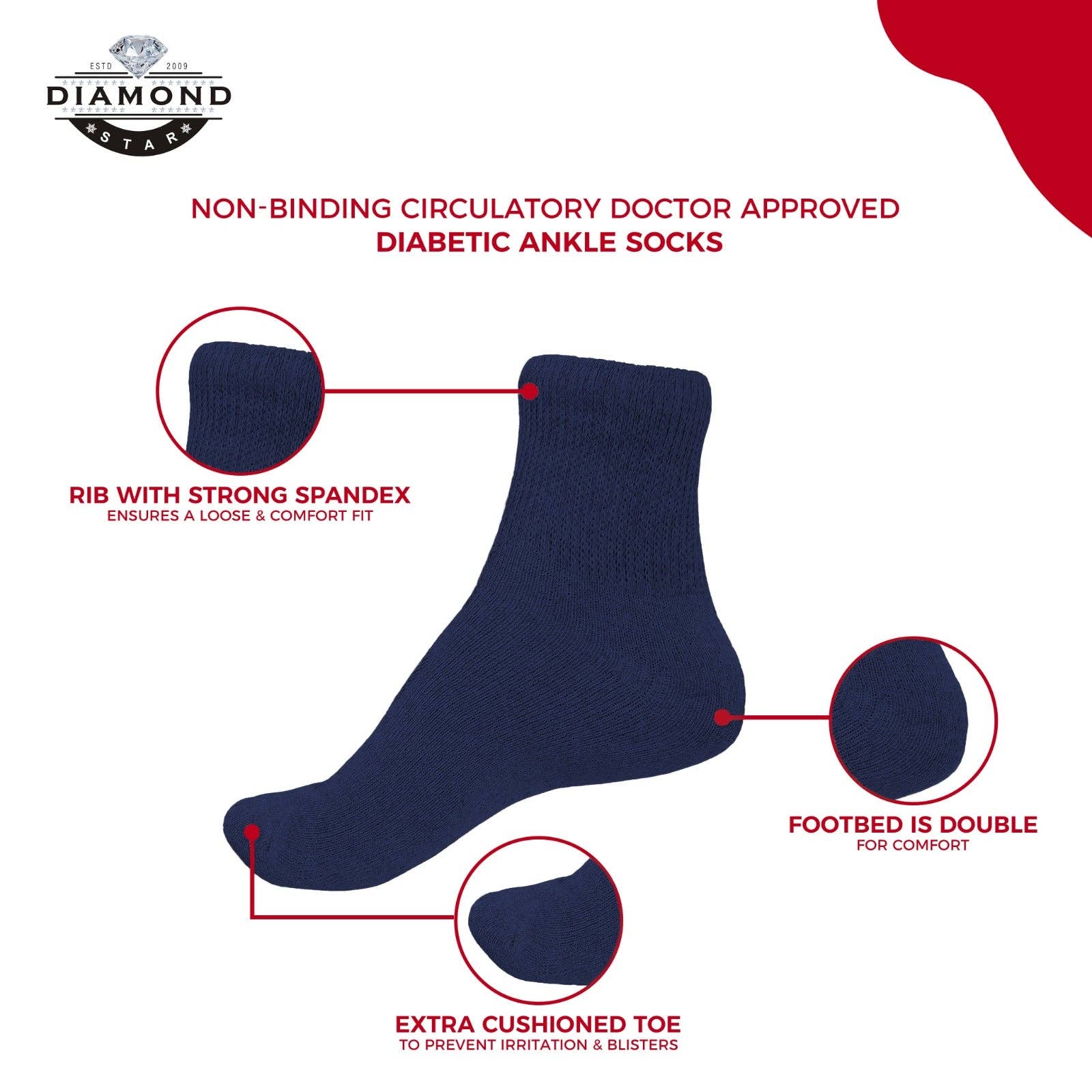 VINCO GROUP – Engroshandel Strømper - Unisex – Diabetiske ankelsokker, ikke-bindende cirkulationsgodkendte lægeanbefalede polstret bomulds kvartstrømper til mænd og kvinder.21