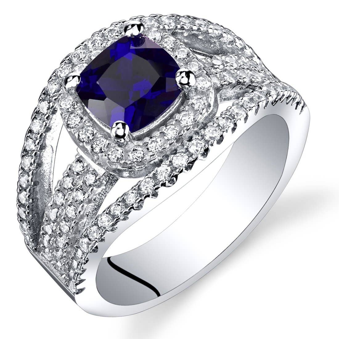 Peliani - Wholesale Cocktail/Statement Ring - Created Blue Sapphire Sterling Silver Ring Cushion Cut Sz 50