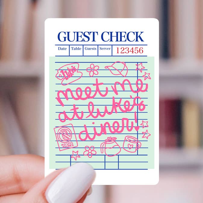 Rencontrez-moi au Luke's Diner Autocollant de Note d'Invité - Rose pour la vente par Painted Lavender