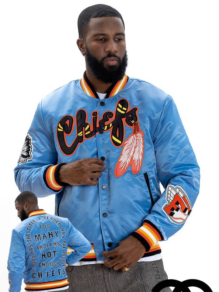 F1057 Chiefs Satin Varsity Jacket - Blue for wholesale by Makobi