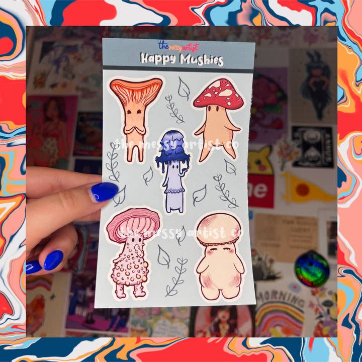 Feuille d'autocollants champignons, autocollants pour planificateur et journal pour la vente par The Messy Artist Co.