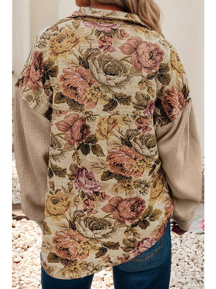 Khaki LDC Waffle Knit Patchwork Chest Pockets Buttoned Jacket for wholesale on Faire2