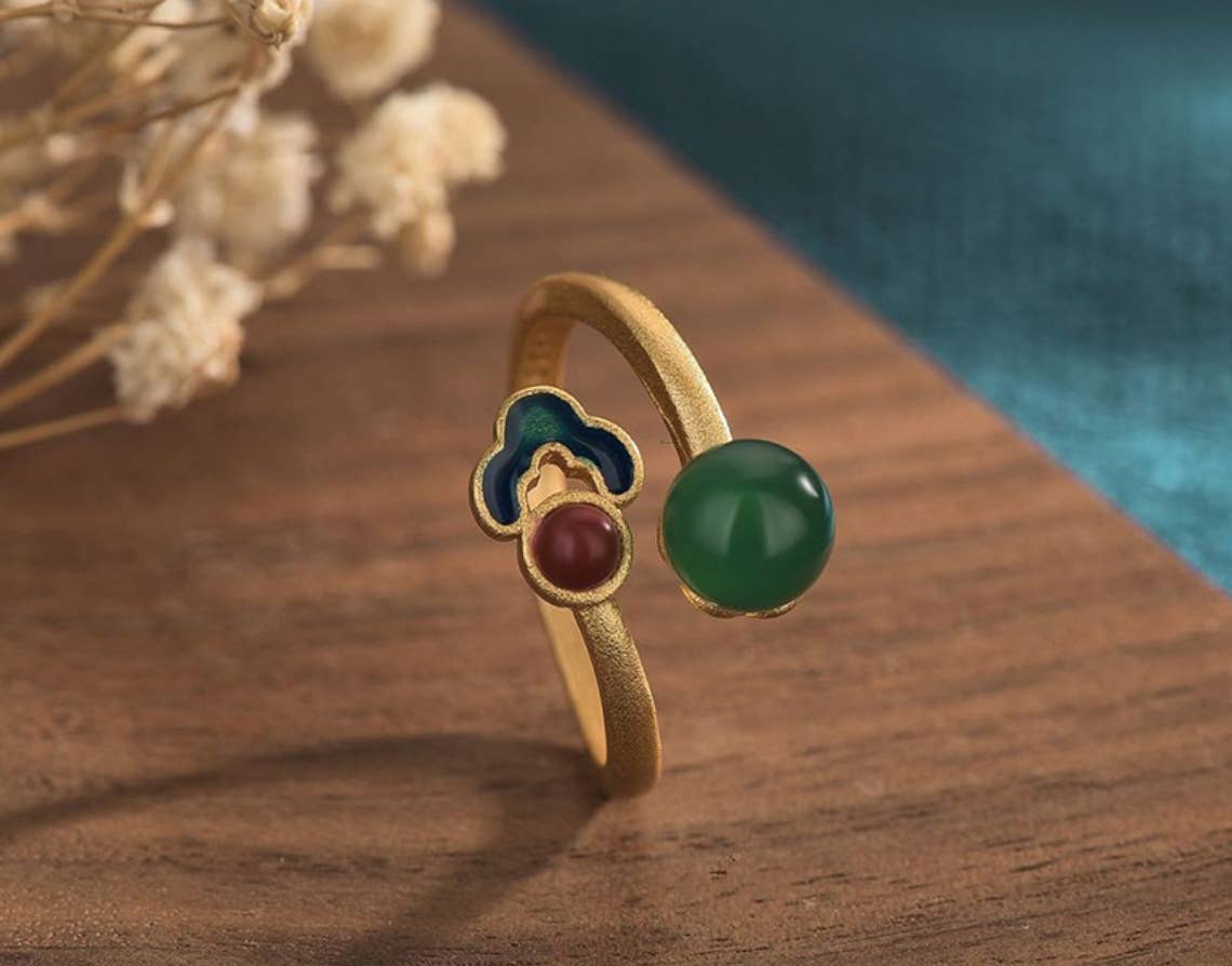 Bright MacMing - Wholesale Cocktail/gelegenheidsring - Emaille wolk op chalcedoon ring