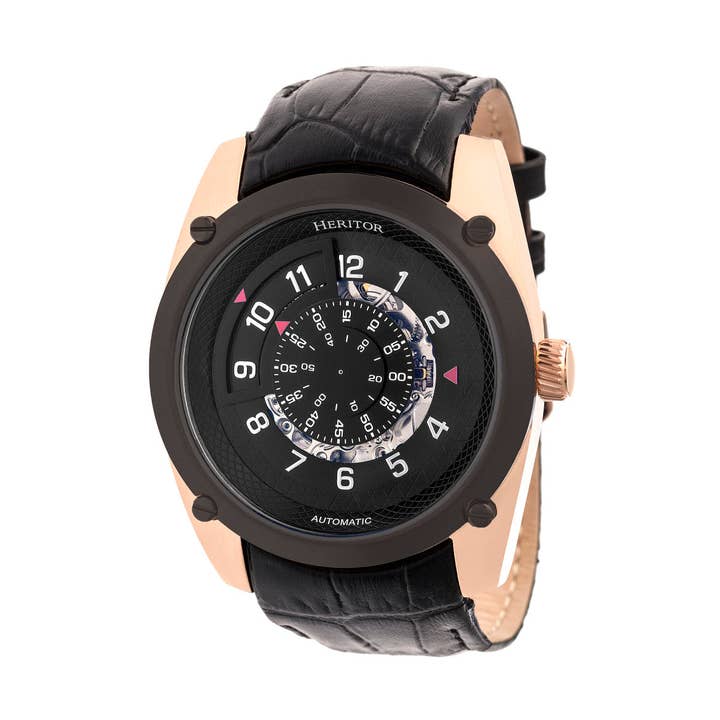 Montre Heritor Automatic Daniels à bracelet semi-squelette en cuir pour la vente par Heritor Automatic