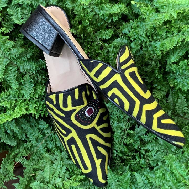 Mola Mule Black Yellow Size 40 Low Heeled for wholesale by Liliana Pardo Atelier