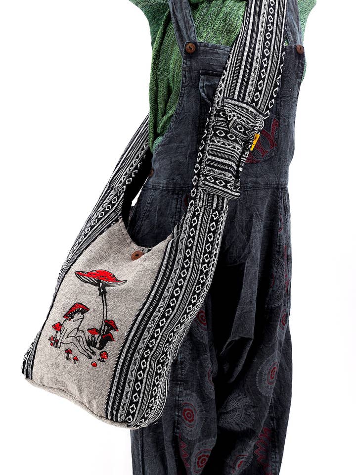 Cotton Frog Mushroom Print Handmade Crossbody Bag for wholesale by Himalaya Handmade