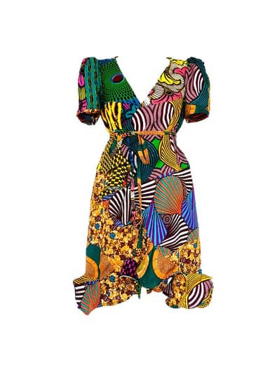 Mini Ruffle African Print Wrap Dress for wholesale by Sosome