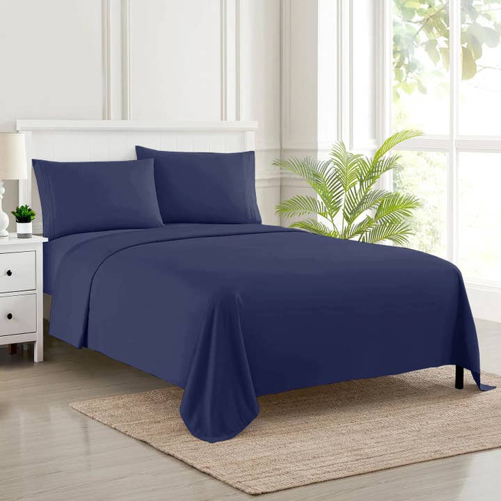 Navy Blue Flat Sheet Egyptian Cotton for wholesale by Yorkshire Bedding