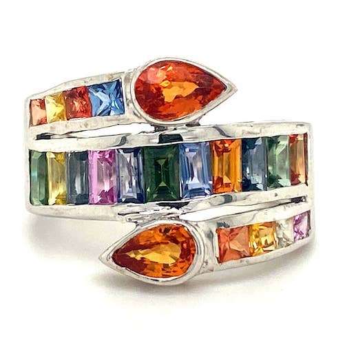 Anel Multi Safira em Prata Esterlina 925 - KSR 13560 por atacado de Kotawala Jewels