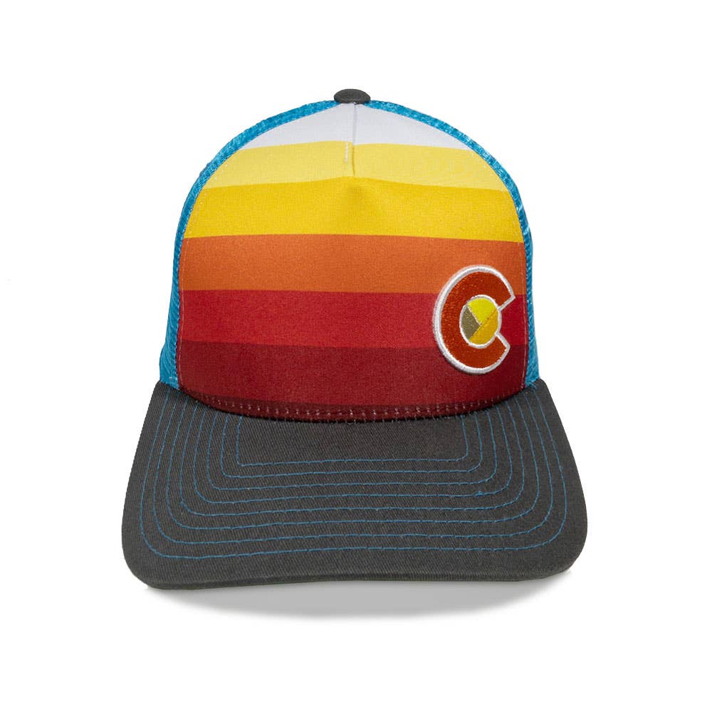 YoColorado - Wholesale Trucker Hat - Unisex - Hat - Blue Mesh - Sunset Fader Trucker3