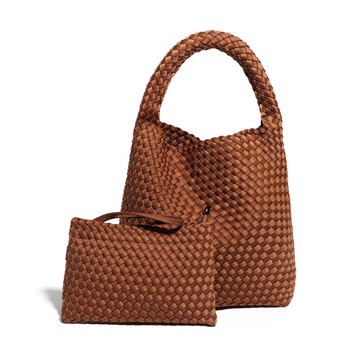 Sook Stainable - Wholesale Shoulder Bag - Women's - Neoprene Fabrics Vegan Leather Woven Shoulder Bag Size M
