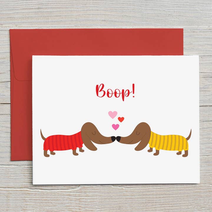 Dog Boop Noses Roliga Alla hjärtans kort, Dachshund Pun Alla hjärtans kort för wholesale av So Sweet Party Shop, LLC