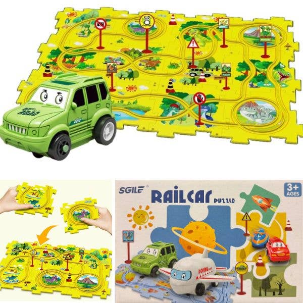 Railcar Puzzle Toys - #Dino.Yellow - 25PC Stem Building Kit for wholesale by St. Louis Wholesale LLC