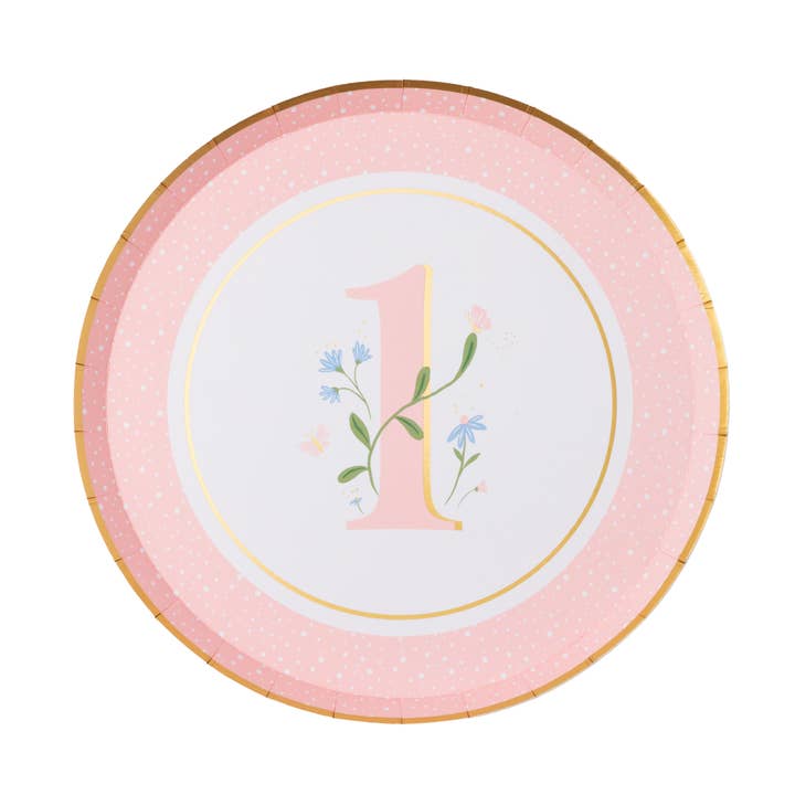 ASSIETTES PETITES ROSE PÉTALE 1ER ANNIVERSAIRE pour la vente par Bonjour Fête