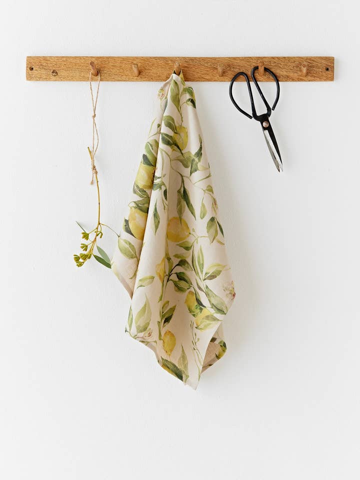 Linen tea towel in Citrus garden print on natural | Kitchen for wholesale by MagicLinen (We handle U.S. import procedures for you)