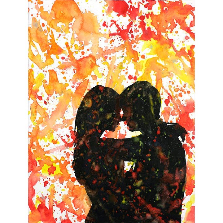 Couple s'embrassant - peinture aquarelle d'amoureux. Art mural impression d'art de la Saint-Valentin peinture de couple art giclée baiser (impression) pour la vente par Ryan Fox Fine Art