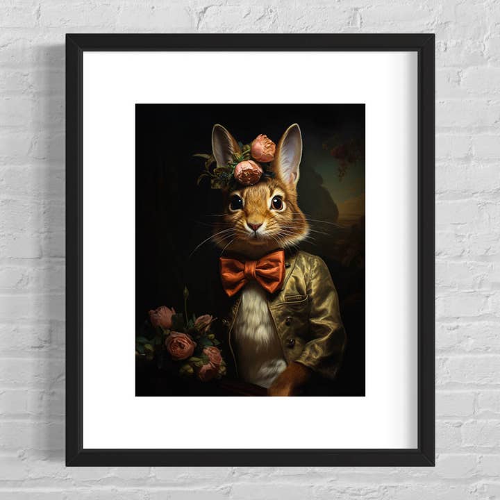 Salty Alyce - Wholesale Art Print - Victorian Rabbit With Pink Flowers Wall Art 17AS