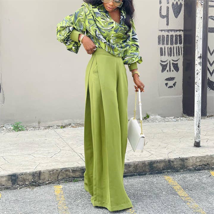 Conjunto feminino Gaia Fashion Inc: blusa e calça de poliéster, tamanhos S a 2XL por atacado de Gaia Fashion Inc