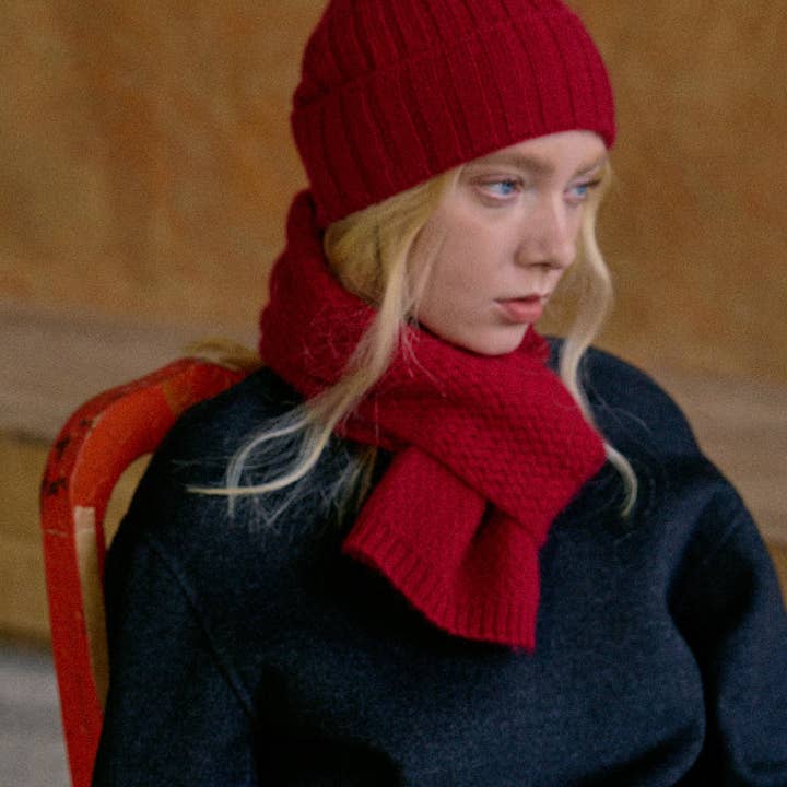 "Warmth Whisper" Cashmere Scarf & Beanie Hat Gift Set - Red for wholesale on Faire