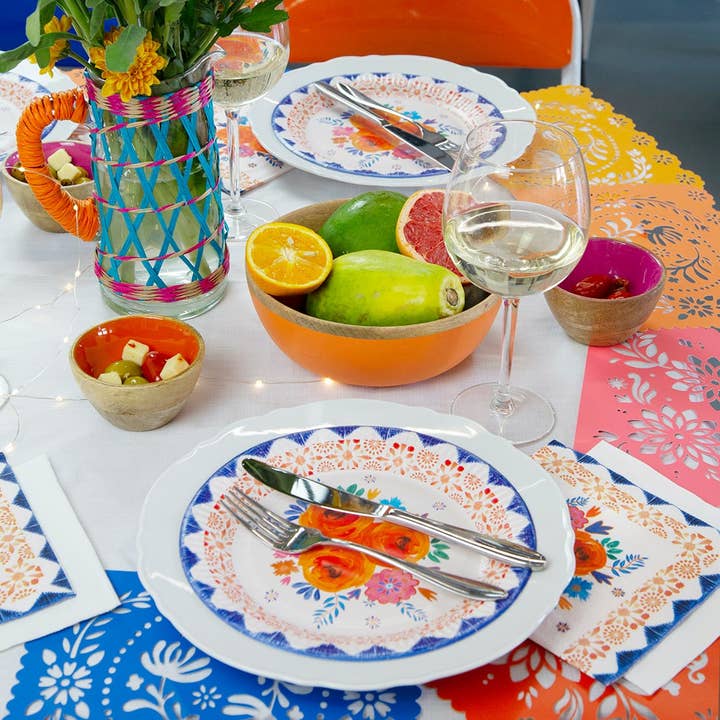 Talking Tables UK – wholesale Disposable plate – Boho Blue and Orange Floral Plates | 12 Pack |1