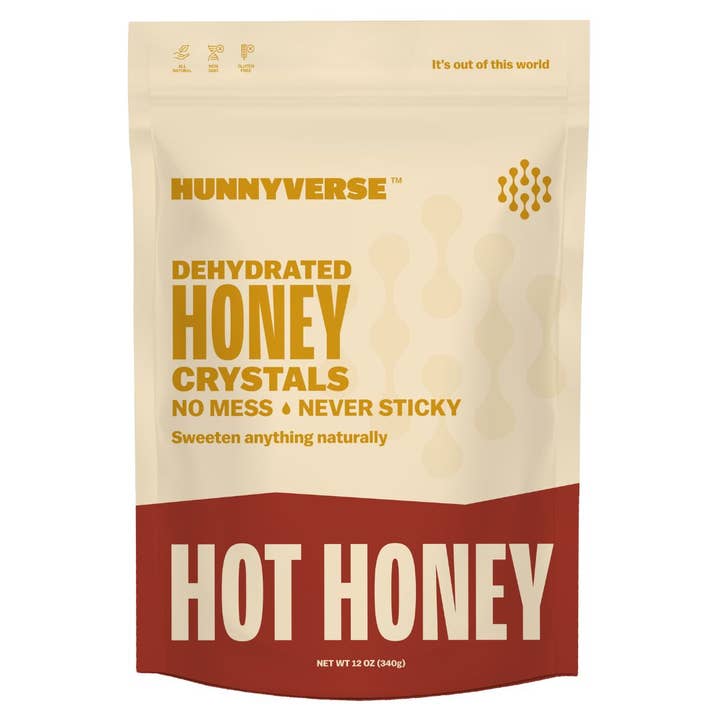 DEHYDRATED HONEY CRYSTALS - HOT - BULK PACK - 12OZ POUCH for wholesale by Hunnyverse Dehydrated Honey Crystals