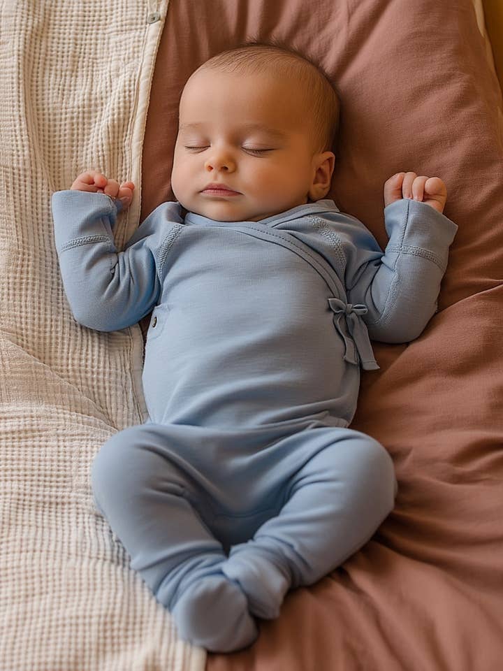 Wollen sparkedragt / kravledragt – Merinould - Blue Fog for engroshandel hos Lille Barn