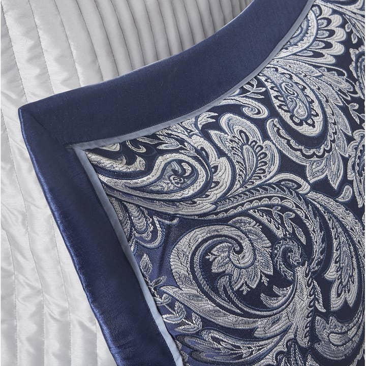 Olliix - Vente Parure de lit - Paisley Ensemble de douillettes et draps 12 pièces Bleu